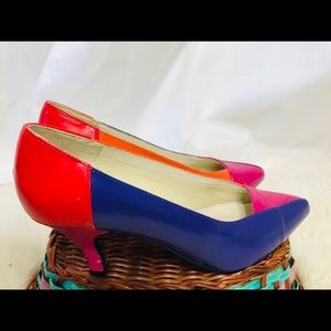 Vintage colorblock kitten heels